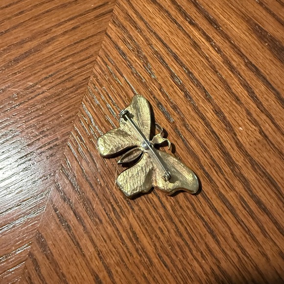 Vintage Yellow And Green Brass And Enamel Butterfly Pin Brooch - Picture 7 of 8